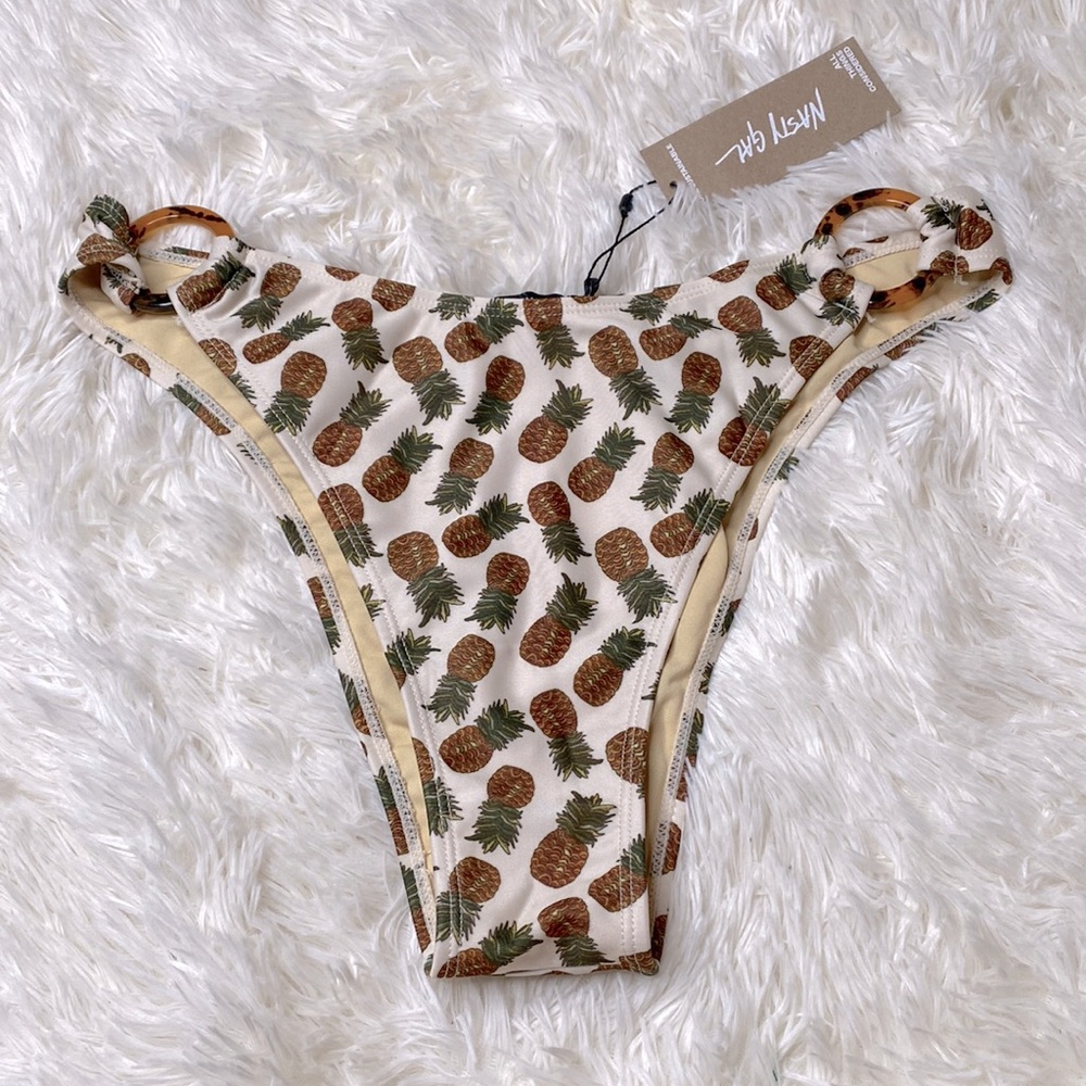 Nasty Gal Cream Yellow Pineapple High Waisted Bikini Swim Bottoms Size 12